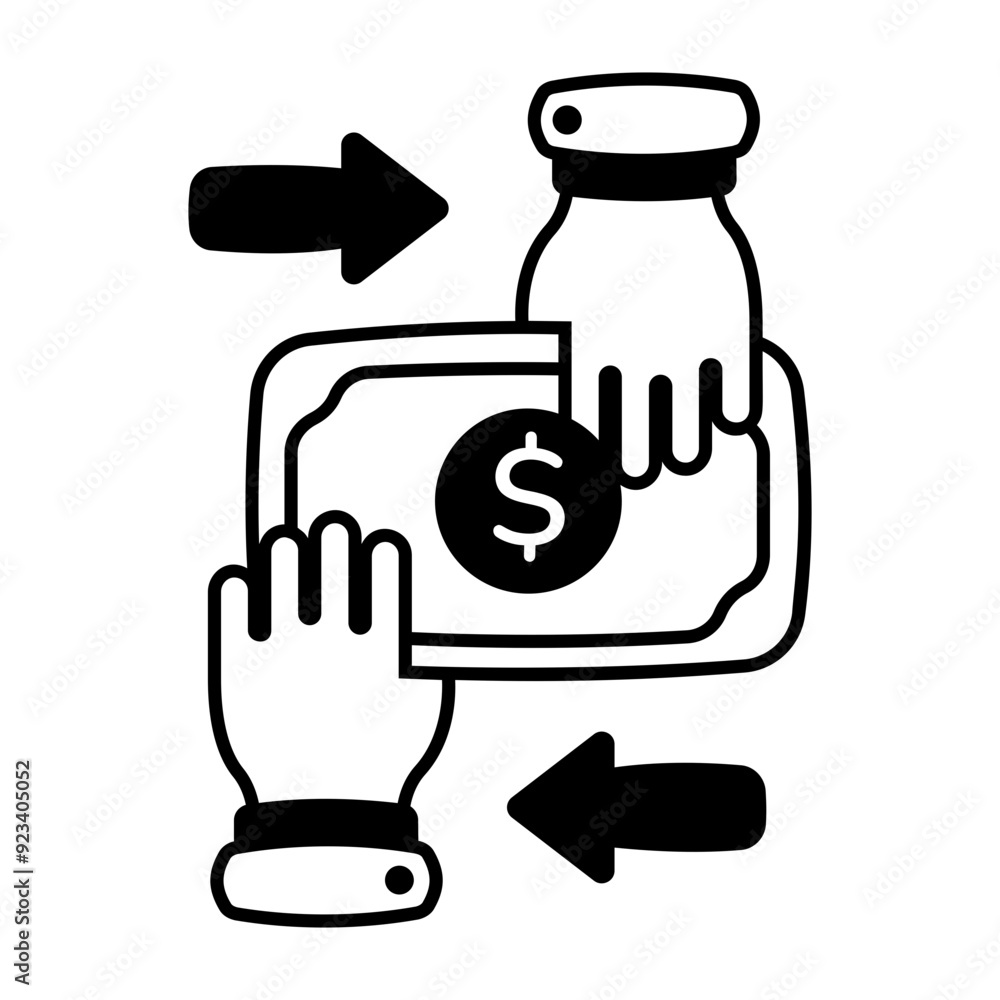 A glyph icon of money transfer 