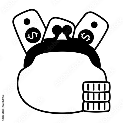 A glyph icon of money purse 