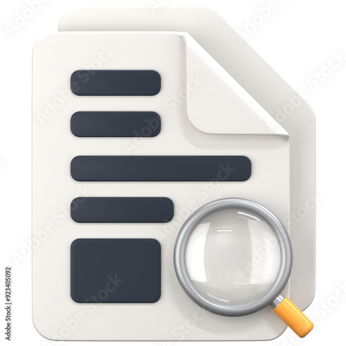 Tableau sur toile White File with search sign 3D Icon Illustration. Low Poly Style