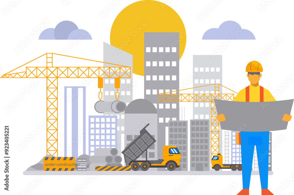 Obraz premium construction of building with cranes and worker