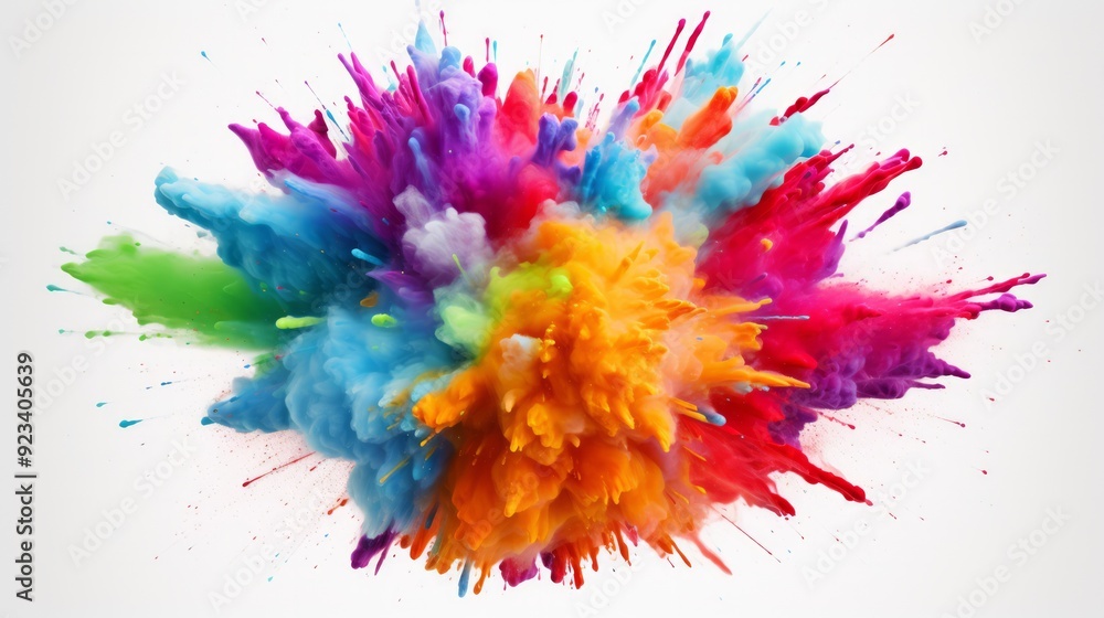 Explosion of colored powder on bright white background close up. Neural network ai generated art Explosion of colored powder on bright white background close up. Neural network ai generated art