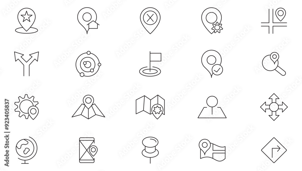 Location line icon collection. Navigation, travel, traffic, point, gps, compuss and distance icon set. UI outline icons pack Location line icon collection. Navigation, travel, traffic, point, gps, compuss and distance icon set. UI outline icons pack
