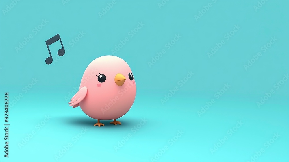 Cute Pink Bird Singing on a Blue Background Cute Pink Bird Singing on a Blue Background