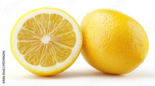 Bright and fresh lemon sliced in half, displayed on a white background.