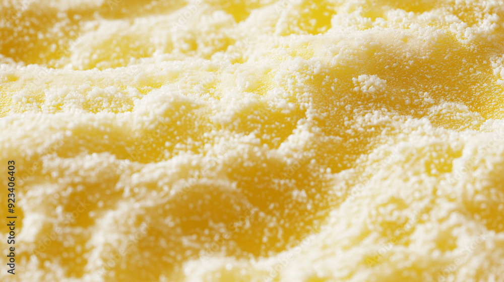 Extreme close-up of a single ladyfinger surface texture. Pale yellow, spongy texture with a light dusting of powdered sugar. Extreme close-up of a single ladyfinger surface texture. Pale yellow, spongy texture with a light dusting of powdered sugar.