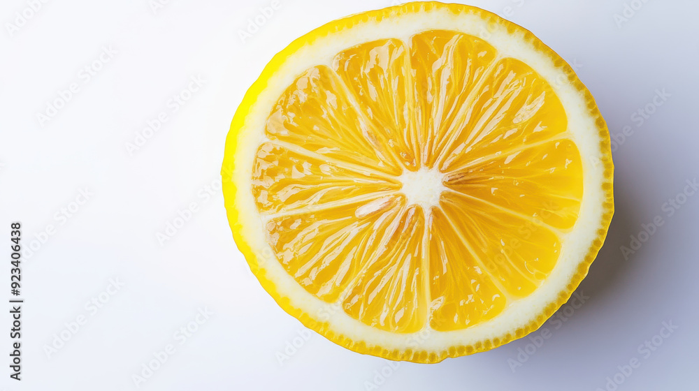 Bright and fresh lemon sliced in half, displayed on a white background. Bright and fresh lemon sliced in half, displayed on a white background.