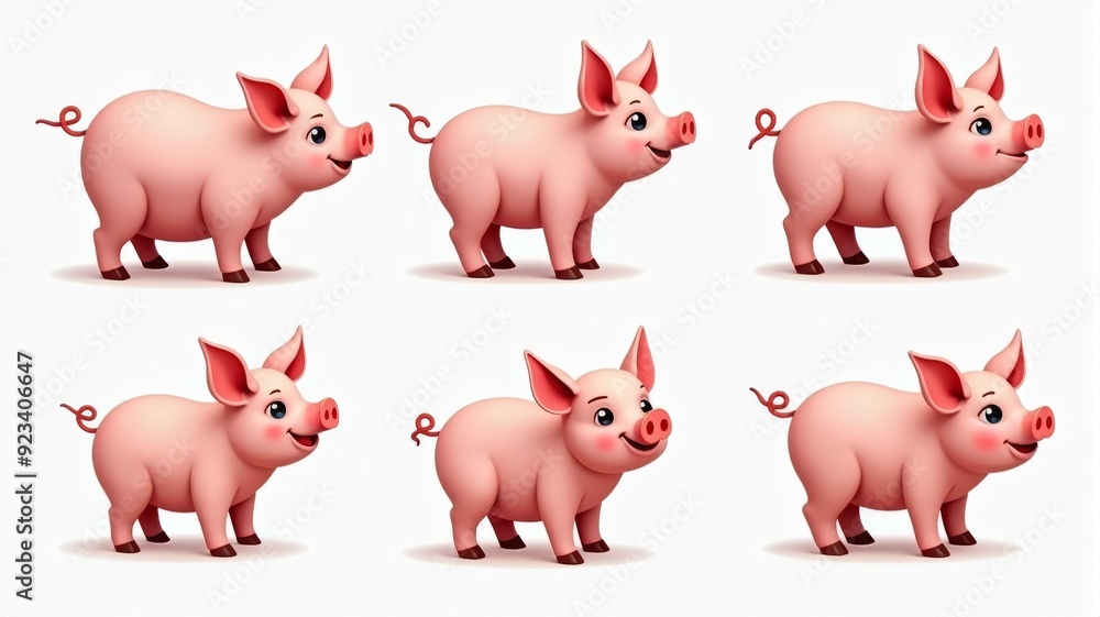 Cute Cartoon Pig Illustrations in Various Poses - Adorable Pig Characters for Children's Books and Educational Materials Cute Cartoon Pig Illustrations in Various Poses - Adorable Pig Characters for Children's Books and Educational Materials