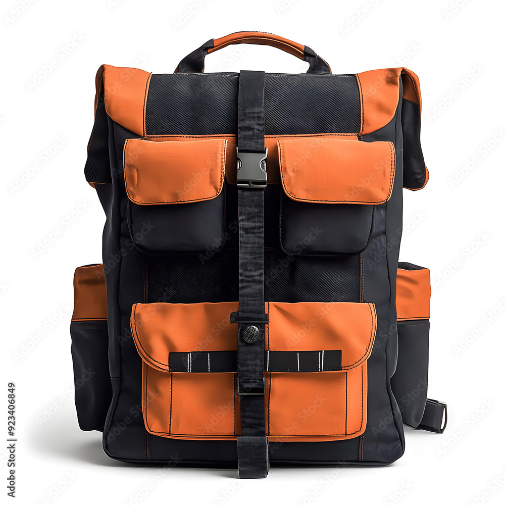 Naklejka premium Multi pocket backpack isolated on white background