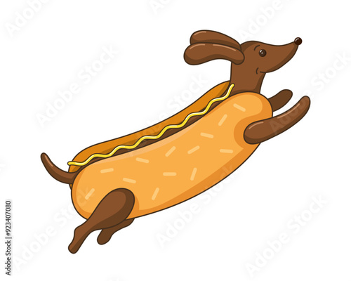 Vector illustration of a dog as a hot dog on a white background