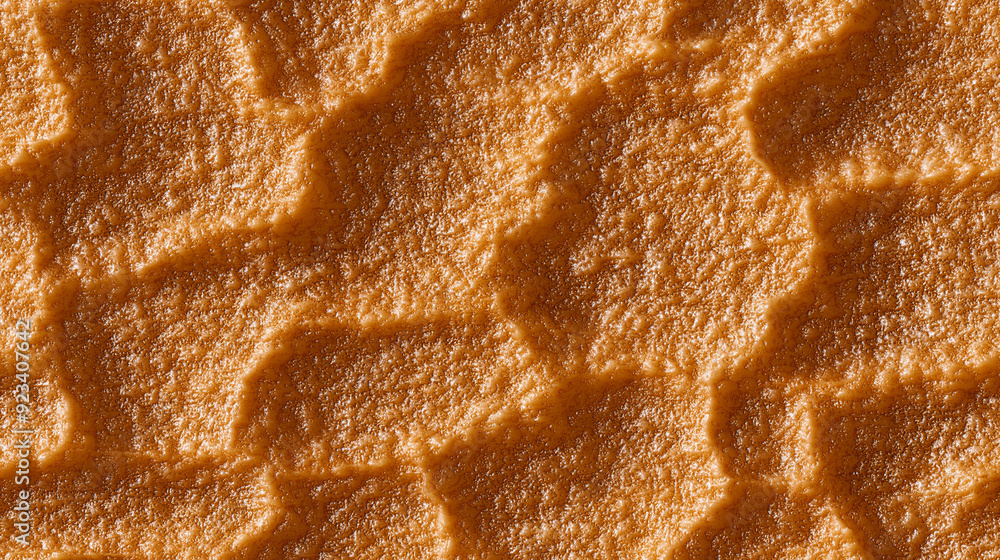 Extreme close-up of a single speculoos cookie surface texture. Deep golden-brown, embossed surface with a slightly speckled appearance. Extreme close-up of a single speculoos cookie surface texture. Deep golden-brown, embossed surface with a slightly speckled appearance.