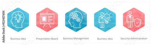 A set of 5 Business icons as business idea, presentation board, business management