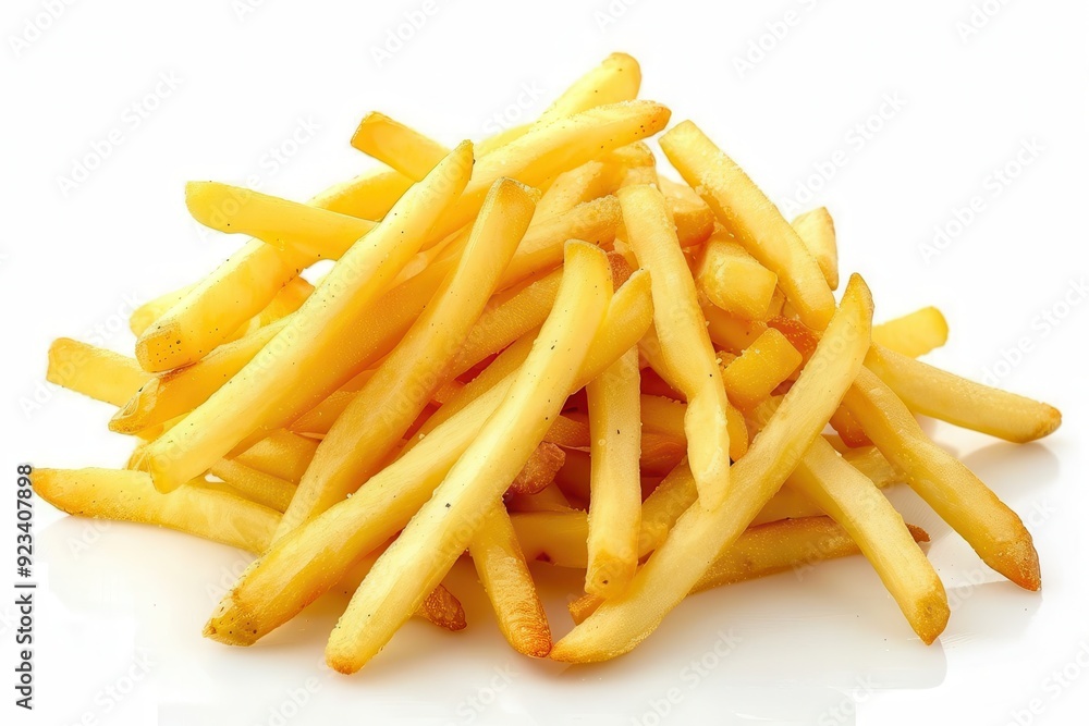Pile of French Fries. White Background with Isolated Potato Chips Pile of French Fries. White Background with Isolated Potato Chips