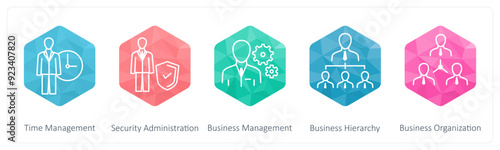 A set of 5 Business icons as time management, security administrator, business management