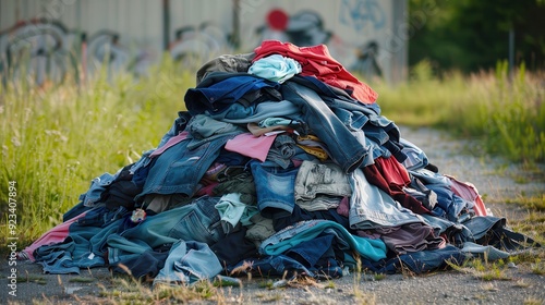 Pile of Clothes. Heap of Clothing Bundle Including Jeans, Shorts, Shirts, and Towels