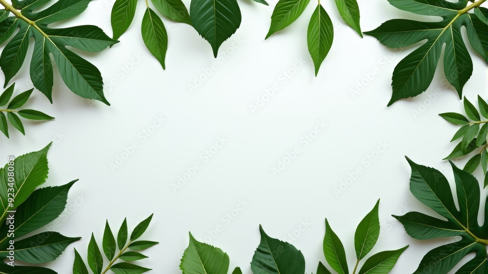Fresh Green Tropical Leaves Frame with Copy Space for Text - Nature and Botanical Concept Fresh Green Tropical Leaves Frame with Copy Space for Text - Nature and Botanical Concept