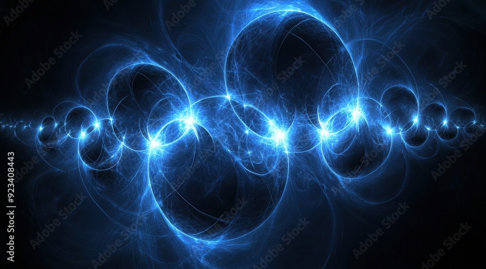 Abstract Glowing Blue Energy Spheres Connected In Dark Space Abstract Glowing Blue Energy Spheres Connected In Dark Space