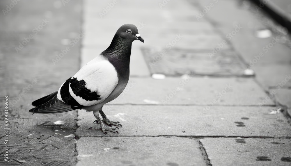 A pigeon walks along a cobblestone street in an urban area on a cloudy day A pigeon walks along a cobblestone street in an urban area on a cloudy day