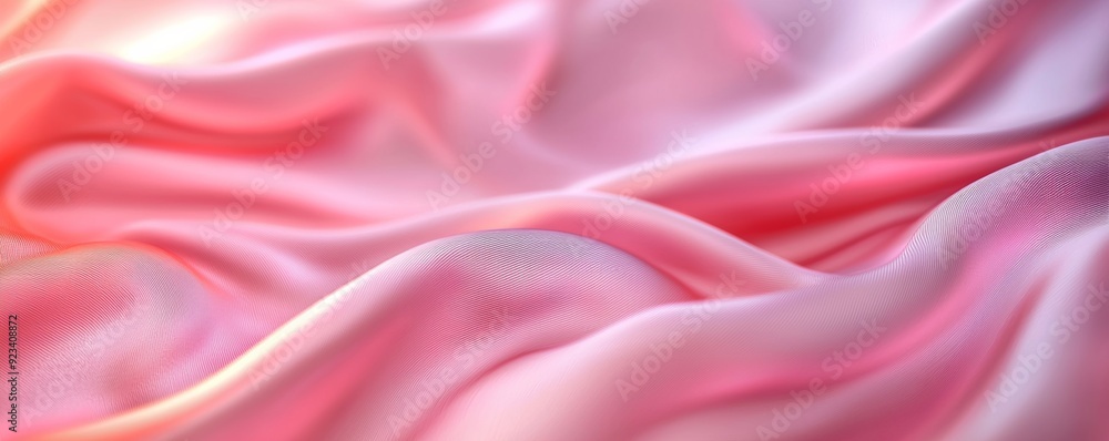 Fototapeta premium A smooth, elegant fabric showcasing soft pink waves and gentle folds, perfect for backgrounds and textile designs.