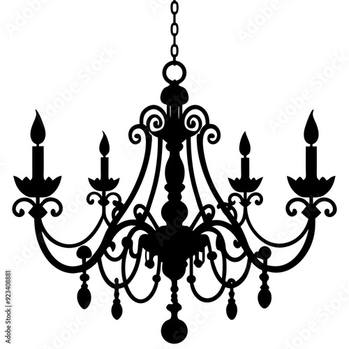 Chandelier with ornament on a white background silhouette vector illustration