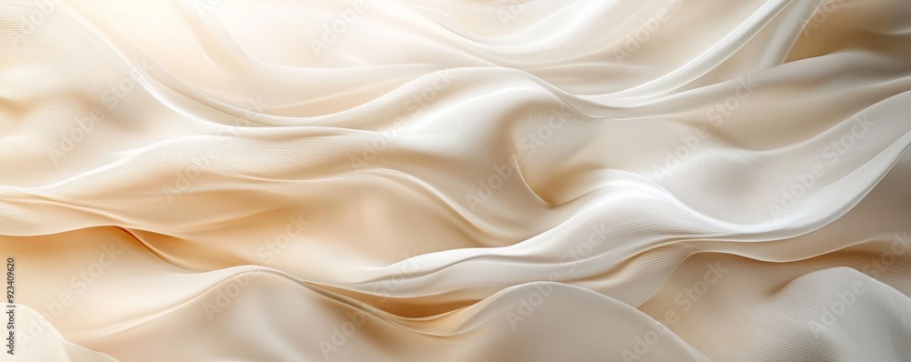 Fototapeta premium Elegant draped fabric showcasing soft, flowing patterns with a luxurious sheen, suitable for backgrounds and textile design.
