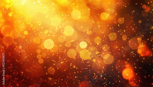 Golden bokeh effect with shimmering light particles in a warm setting