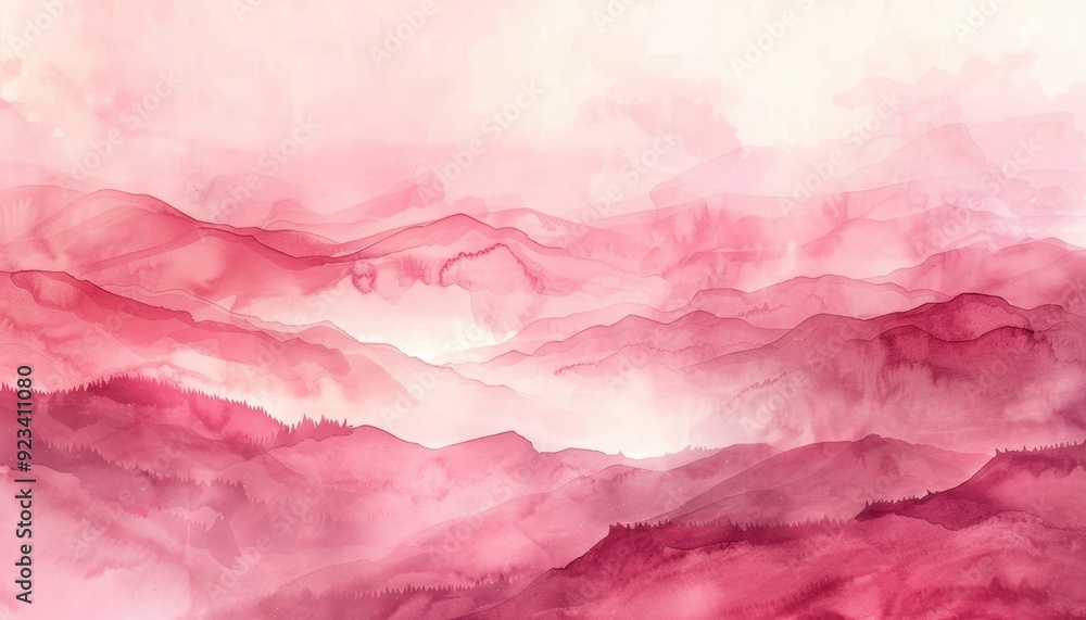 Serene pink landscape at dawn revealing soft hills and mist in a tranquil mountainous region Serene pink landscape at dawn revealing soft hills and mist in a tranquil mountainous region