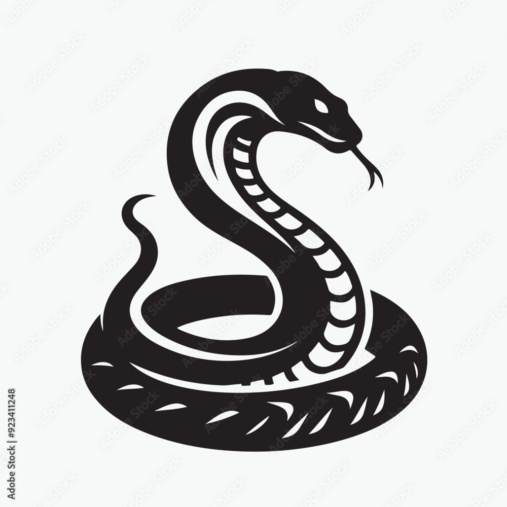 A powerful and majestic cobra snake in a striking black and white design, perfect for logos, tattoos, and branding. A powerful and majestic cobra snake in a striking black and white design, perfect for logos, tattoos, and branding.