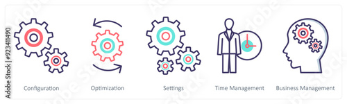 A set of 5 Business icons as configuration, optimization, settings