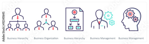 A set of 5 Business icons as business hierarchy, business organization, business hierarchy