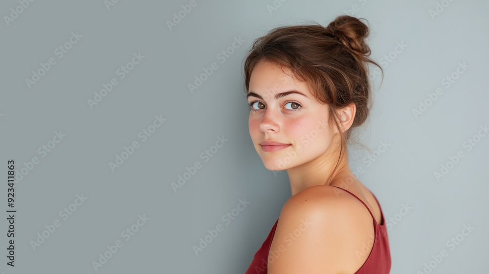 French woman wearing red silk dress isolated on gray background French woman wearing red silk dress isolated on gray background