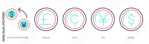A set of 5 Business icons as currency exchange, pound, cent