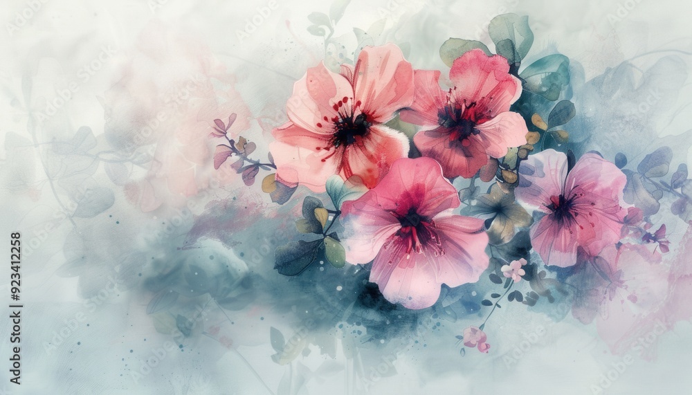 Delicate pink flowers blooming gracefully in a soft pastel background Delicate pink flowers blooming gracefully in a soft pastel background