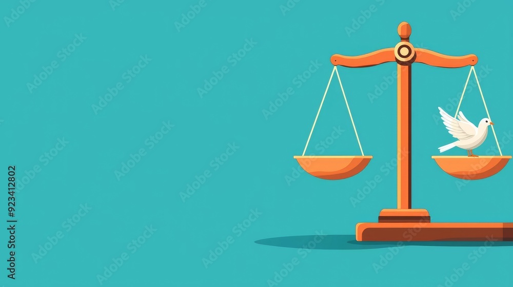 Balanced scales with a dove, peace and justice, flat design illustration Balanced scales with a dove, peace and justice, flat design illustration