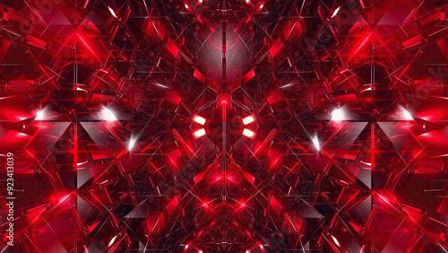 4K symmetrical abstract textured background of shimmering golden lines and shapes in red color.
