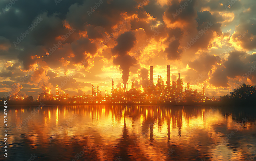 Naklejka premium Oil Refinery and Power Station Plant Overview