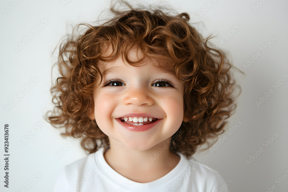 Close up Cute curly hair kid smiling at the camera isolated on white Close up Cute curly hair kid smiling at the camera isolated on white