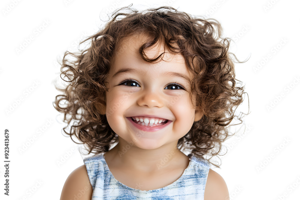 Close up Cute curly hair kid smiling at the camera isolated on white Close up Cute curly hair kid smiling at the camera isolated on white