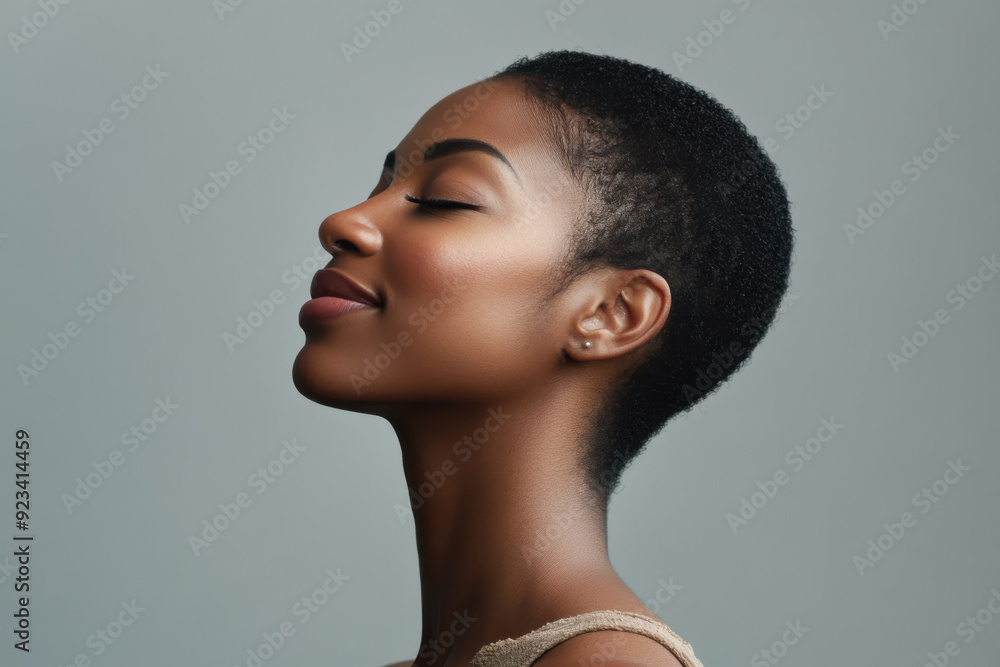 A close up of a black woman's face with her eyes closed A close up of a black woman's face with her eyes closed