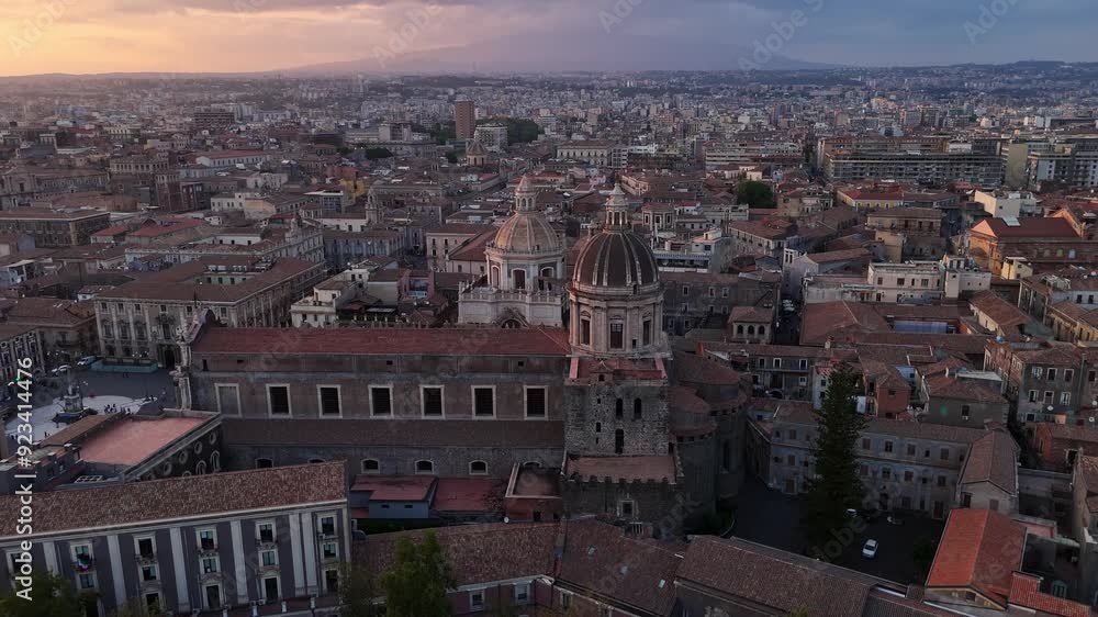 A historic city at sunset with iconic dome architecture, aerial view A historic city at sunset with iconic dome architecture, aerial view