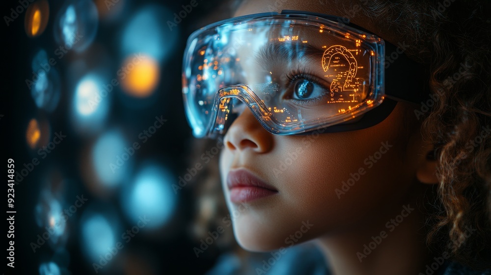 A child wearing virtual reality glasses explores an interactive digital world filled with vibrant visuals and imaginative experiences. A child wearing virtual reality glasses explores an interactive digital world filled with vibrant visuals and imaginative experiences.