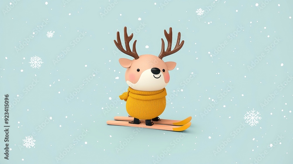 Cute Reindeer Skiing in Winter Wonderland Cute Reindeer Skiing in Winter Wonderland