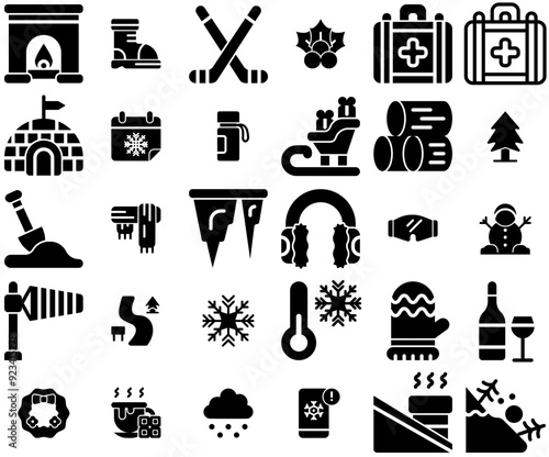 Mega Set Of Vector Winter Icons Silhouette Vector Logo Design Containing Season,Cold,Igloo,Winter,Weather Pictograms And Infographics Design Elements Vector Illustration