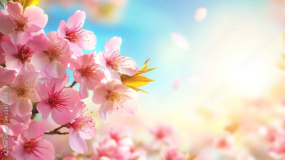 Beautiful nature spring background with a branch of blooming sakura. Sakura blossoming season. Generative ai Beautiful nature spring background with a branch of blooming sakura. Sakura blossoming season. Generative ai