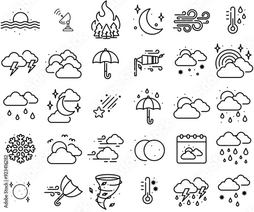 A Collection Of Weather Icons Web Header Banner Design Containing Wind,Nature,Sky,Rain,Weather Business Infographic Elements Logo Vector Illustration