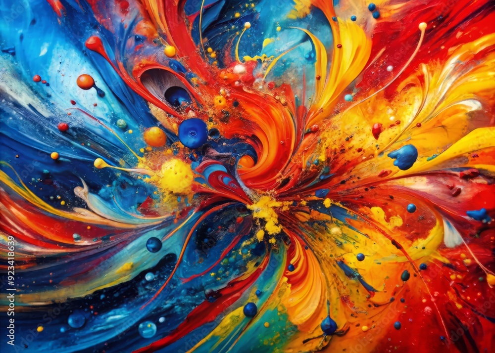 Vibrant abstract oil paint splatters in bold red, blue, and yellow hues create a dynamic, expressive background with textured, swirling patterns and energetic movement. Vibrant abstract oil paint splatters in bold red, blue, and yellow hues create a dynamic, expressive background with textured, swirling patterns and energetic movement.