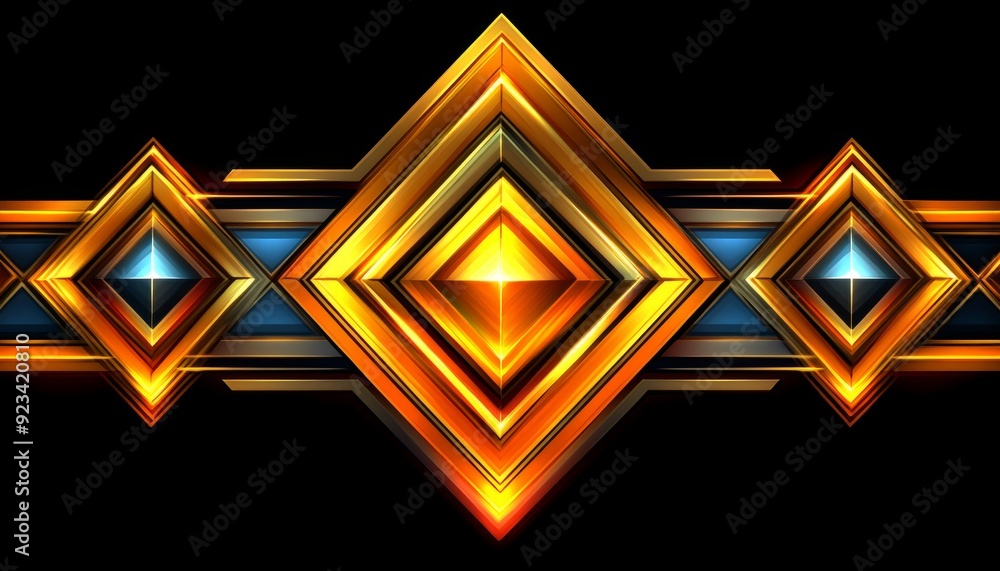 Golden Diamond Shapes With Blue Center and Black Background Golden Diamond Shapes With Blue Center and Black Background