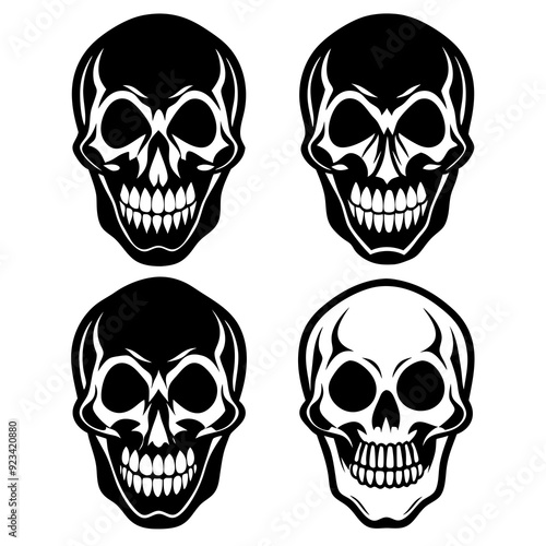  Set of four human skull on a white background silhouette vector illustration