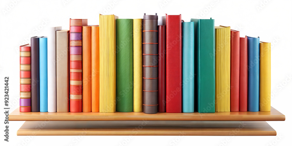 Fototapeta premium Exciting books in bright bindings are tightly packed on shelves in the library. Study, classroom, university, office, library.