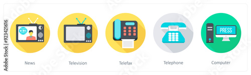 A set of 5 Communication icons as news, television, telefax