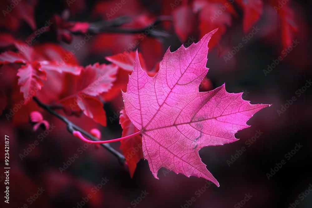 Pink Fall. Neon palette of Unusual Pink Autumn Leaf in Nature Background Pink Fall. Neon palette of Unusual Pink Autumn Leaf in Nature Background